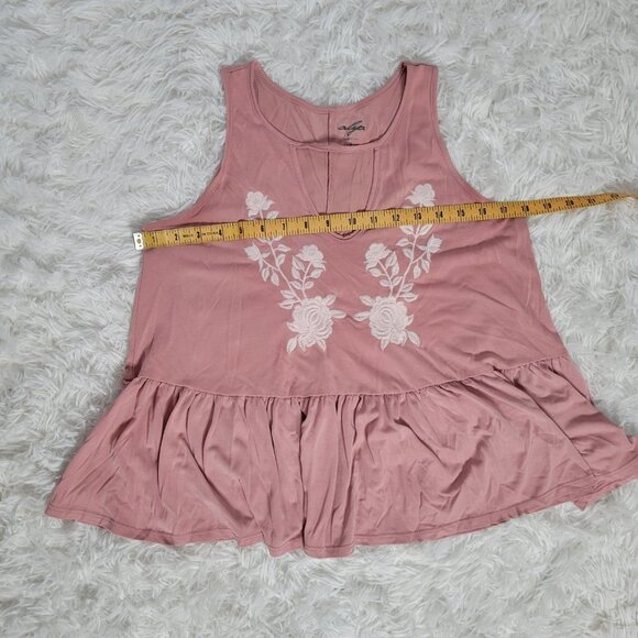 Alya Francesca's Pink Size Medium Floral Embroidered Floral Peplum Crop Tan - Picture 7 of 9